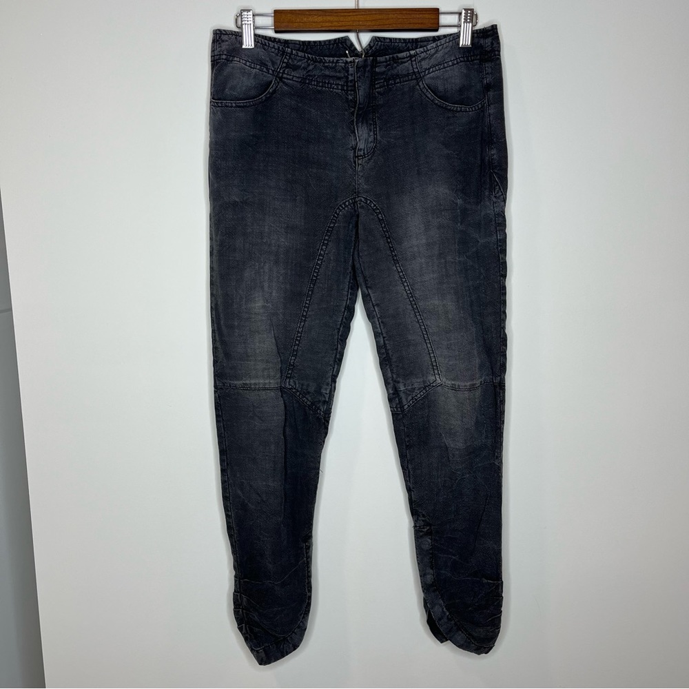 Free People womens size 4 black pants loose fit button ankle cuffed
